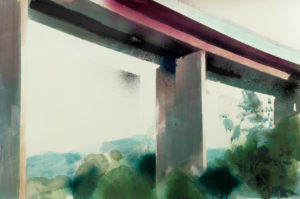 Felix Malnig, Tauern-Autobahn, Acryl und Lackspray auf Papier, 38 cm x 56 cm (Rahmen 50 cm x 70 cm), 2017
